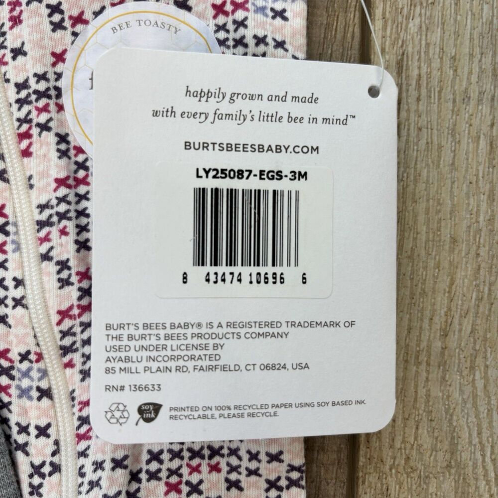 Burt's Bees Baby Girl Snug Fit Footed Pajama Size 0-3 Months Organic Cotton Pink - Picture 11 of 11